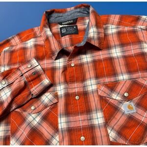 Carhartt Rugged Flex Relaxed Fit Long-Sleeve Pearl Snap Mens 2XL Red